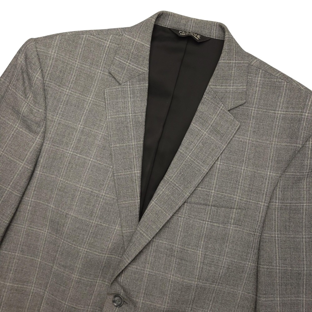 Jos A Bank Blazer Mens 42R Gray Plaid Wool Tailored Fit Sport Coat Jacket